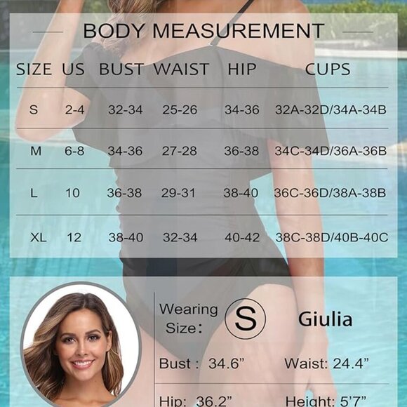 Womens Retro One Piece Bathing Suit Tummy Control Off Shoulder - Picture 6 of 6